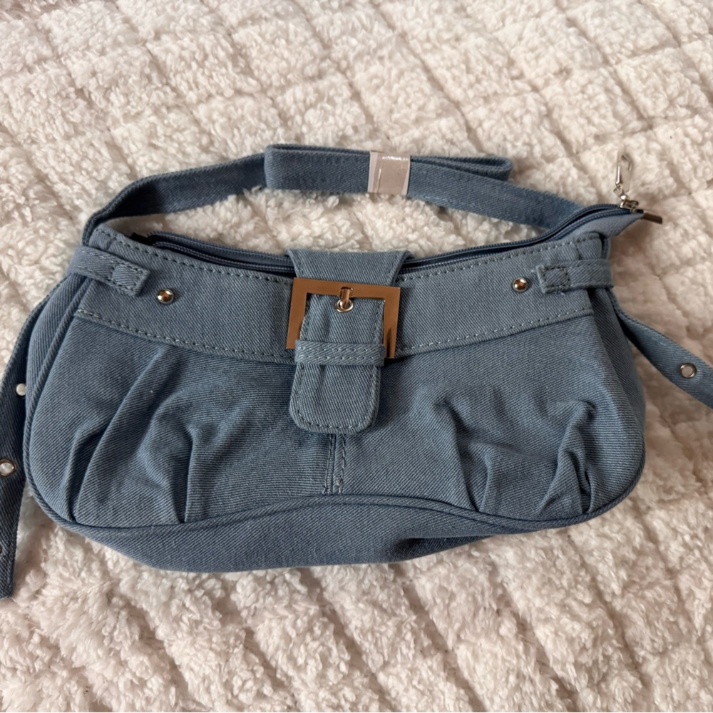 Stylish Blue Denim Belted Shoulder Bag